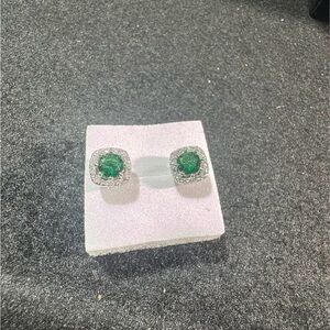 NEW Vibrant Green and Silver Stud Earrings CZ